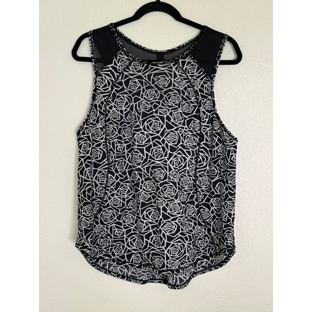Lululemon Sculpt Tank Posey Black White Geometric Mesh Back Workout Top Size 8